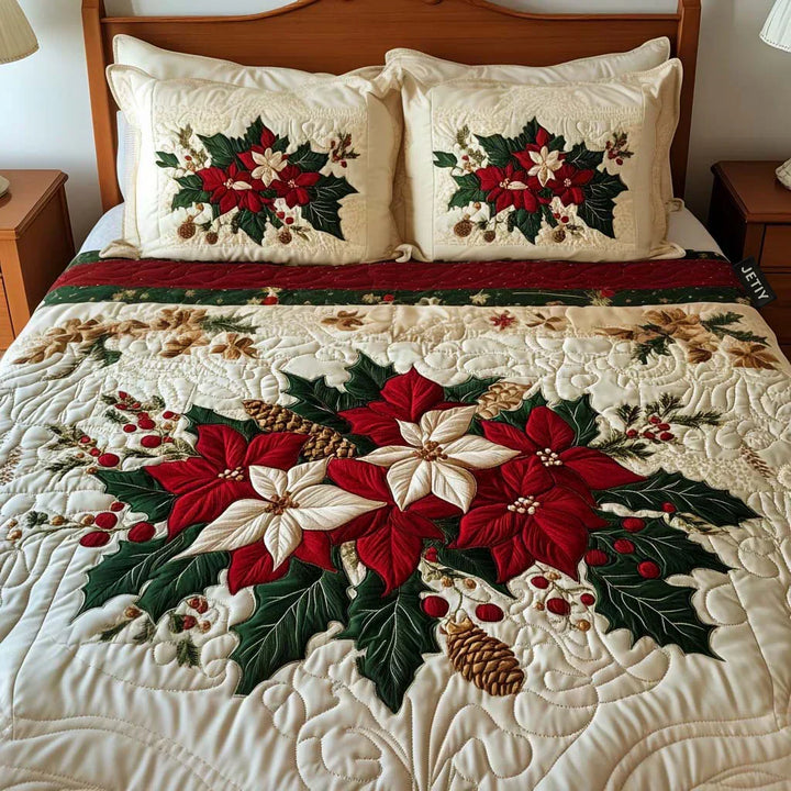 3-teiliges gestepptes Bettwäsche-Set – Poinsettia Magie