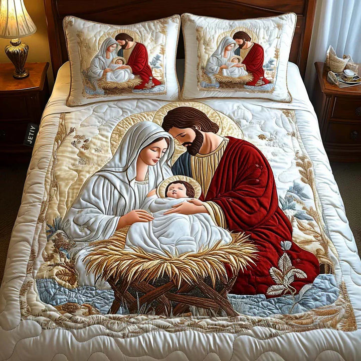 3-teiliges gestepptes Bettwäsche-Set – Weihnachtszauber