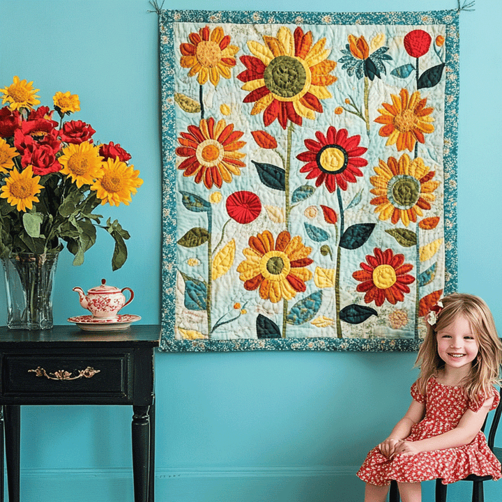 Kunst-Wandbehang – Sonnenblumen-Garten- zum Aufhängen NCU0TL957