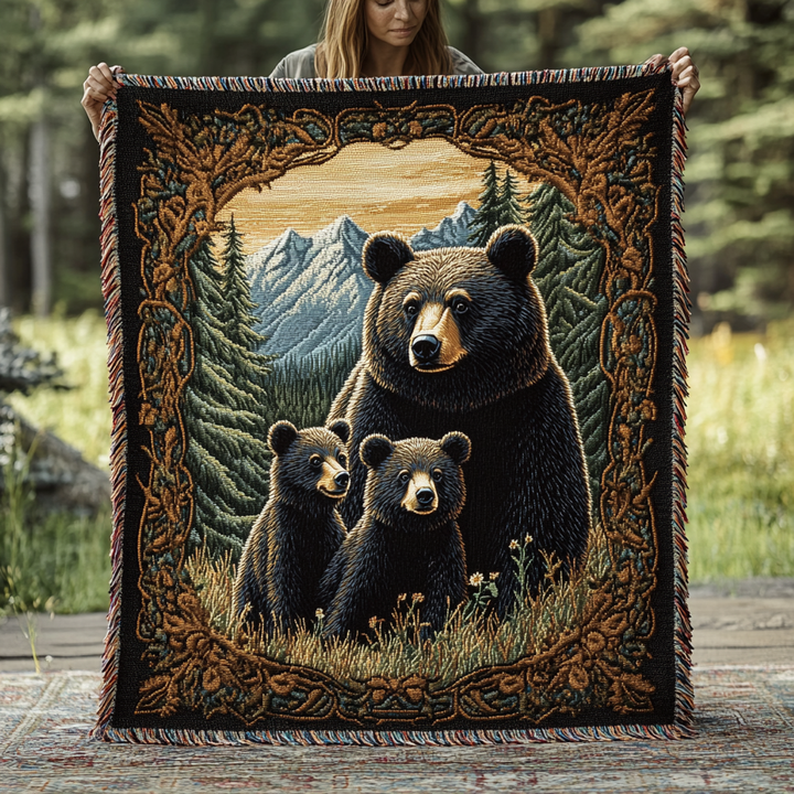 Gewebte Decke – Black Bear Family NCU0DV3912