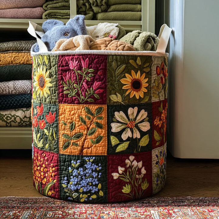 Gesteppter Wäschekorb – Steppwäschesammler mit zarten Blumen NCU0PTT1291
