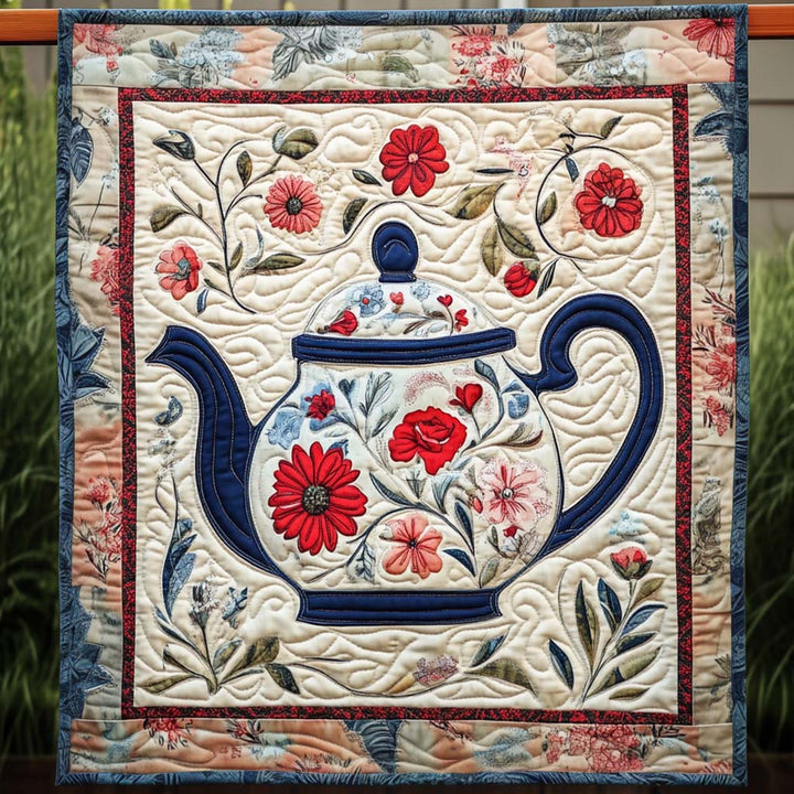 Kunst-Wandbehang – Charm aus handgefertigtem Stoff in Form einer botanischen Teekanne NCU0NT832