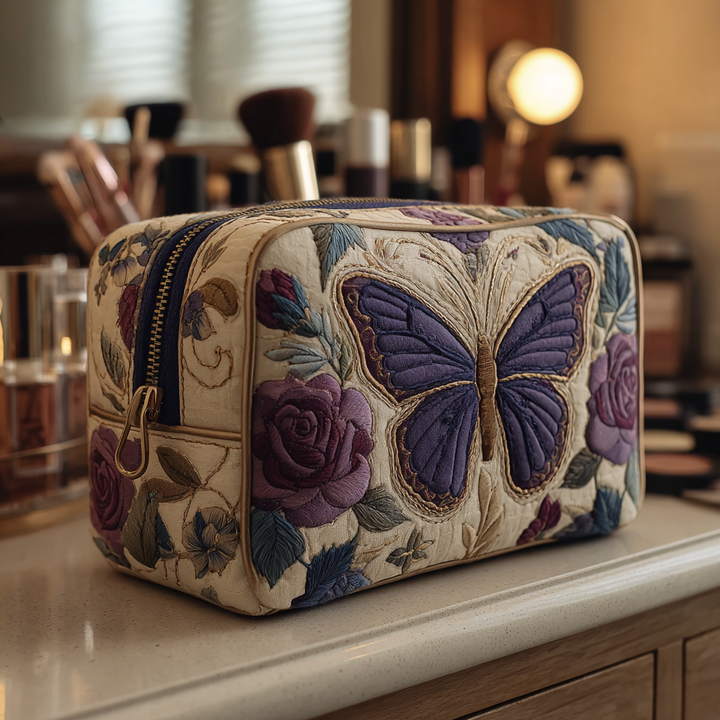 Gesteppte Kosmetiktasche mit Schmetterlingen und Blumen NCU0DK10505