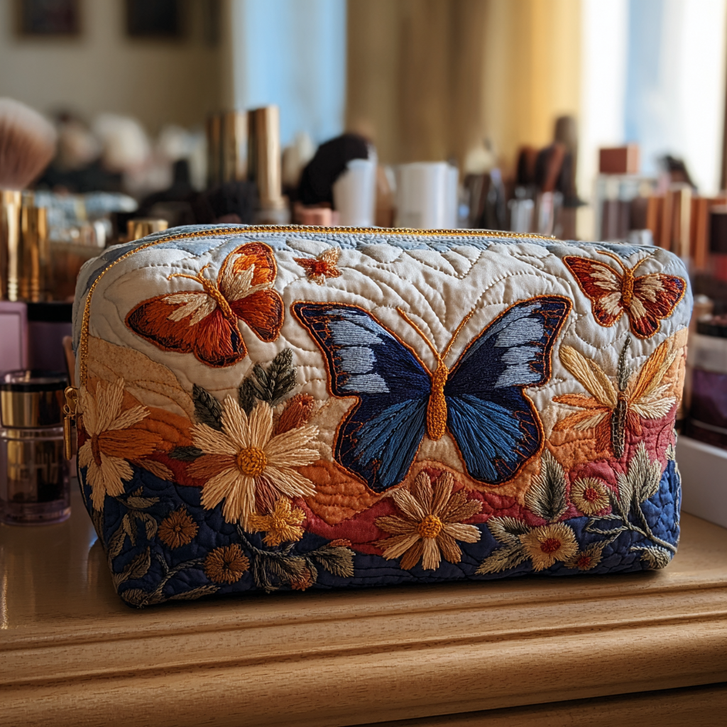 Gesteppte Kosmetiktasche mit eleganten Schmetterlingen NCU0DK10506