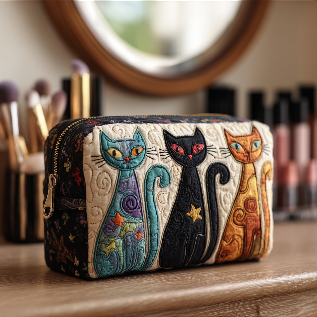 Gesteppte Kosmetiktasche mit leuchtender Katze NCU0DK10145