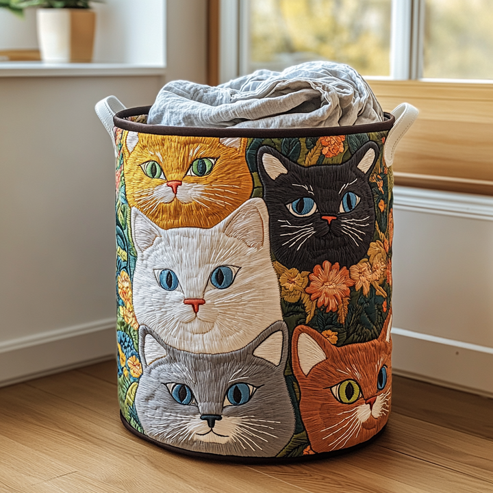 Gesteppter Wäschekorb – mit Katzen und Blumen NCU0DDK803