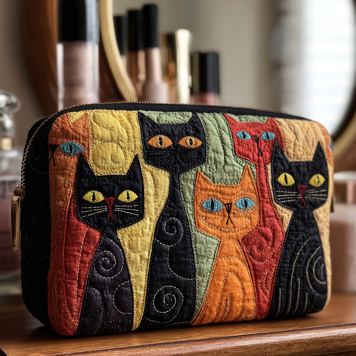 Gesteppte Kosmetiktasche mit dekorativer Katze NCU0DK10146
