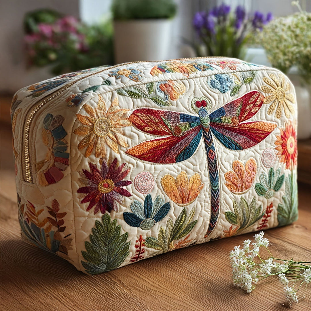 Gesteppte Kosmetiktasche mit hellblauer Libelle NCU0PT9339