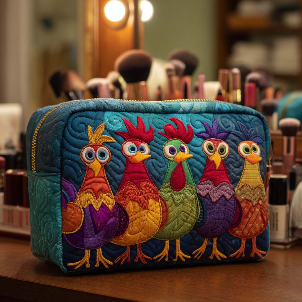 Gesteppte Kosmetiktasche mit Huhn und Herzen NCU0NT10544