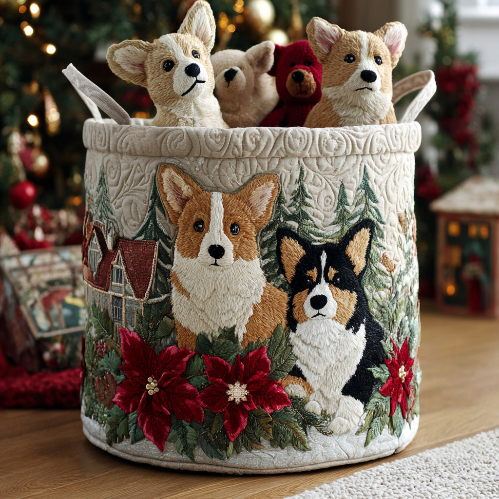 Gesteppter Wäschekorb – mit weihnachtlichem Corgi NCU0DV1135