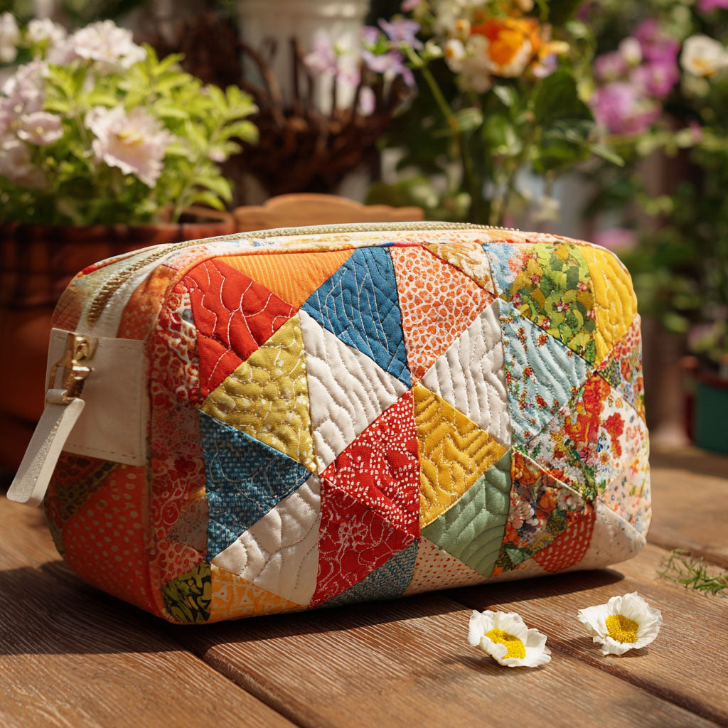 Gesteppte Kosmetiktasche mit buntem Retro-Muster NCU0PT9282