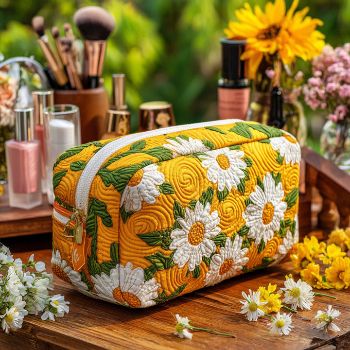 Gesteppte Kosmetiktasche mit zarten Gänseblümchen NCU0PT9618