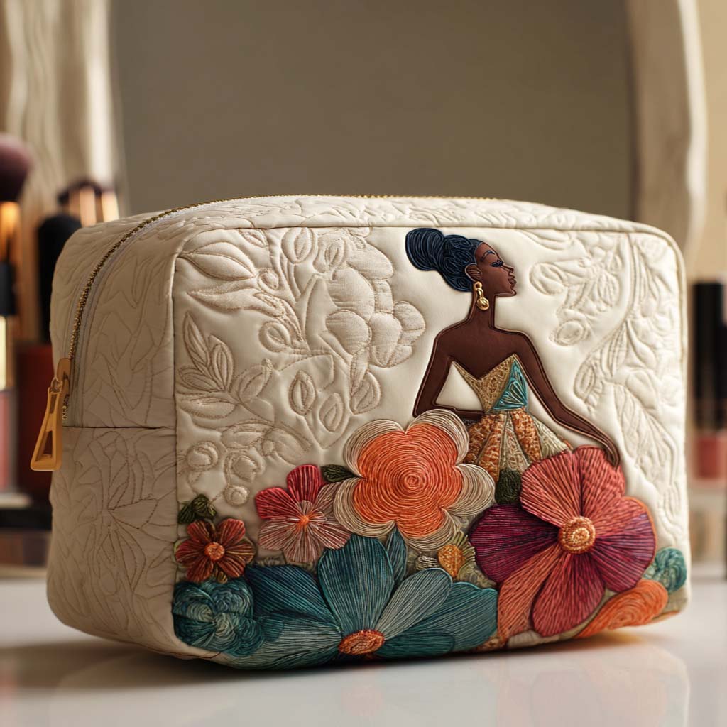 Gesteppte Kosmetiktasche mit eleganten Blumen NCU0NT10375