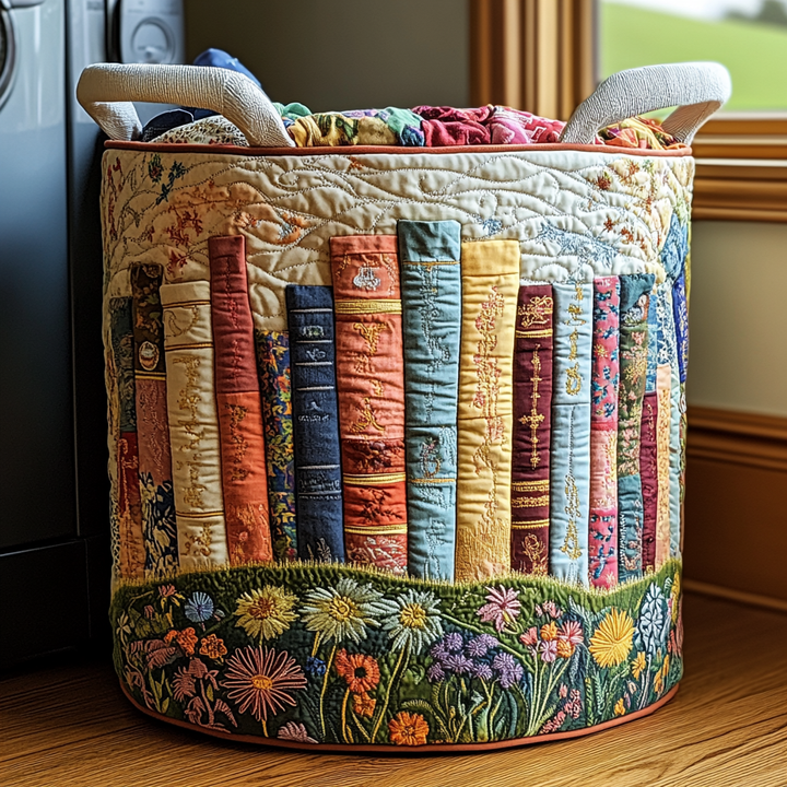 Gesteppter Wäschekorb – mit Büchern und Blumen NCU0DDK831