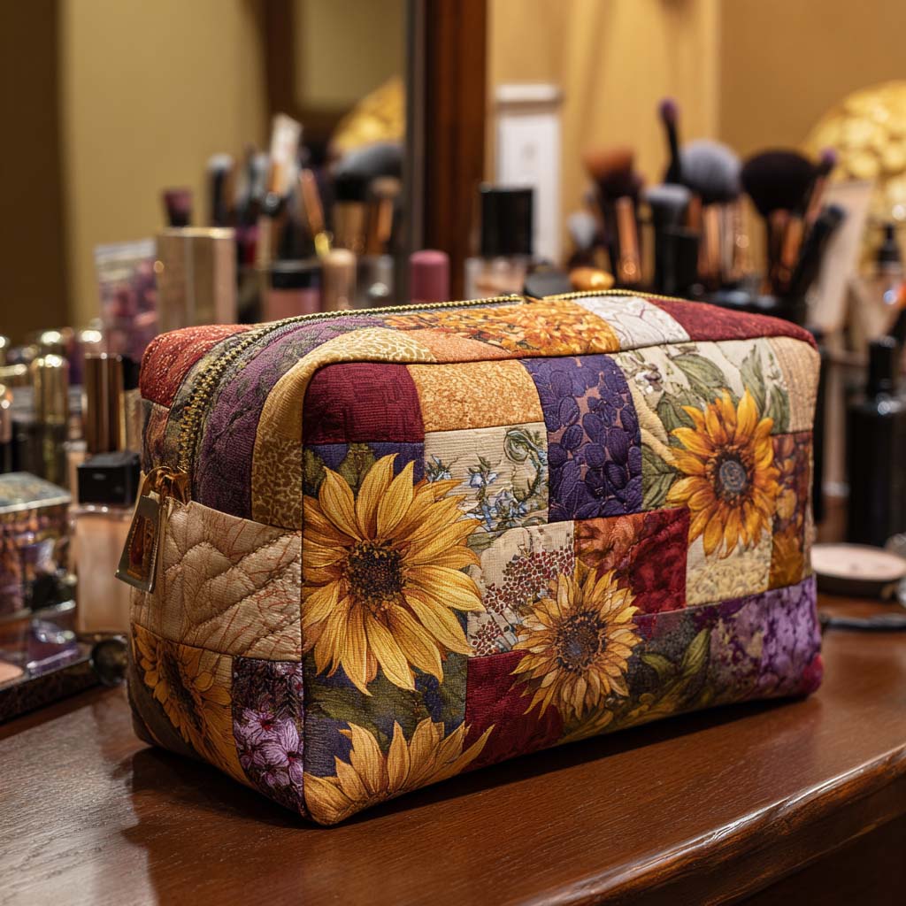 Gesteppte Kosmetiktasche mit goldener Blume NCU0NT10170