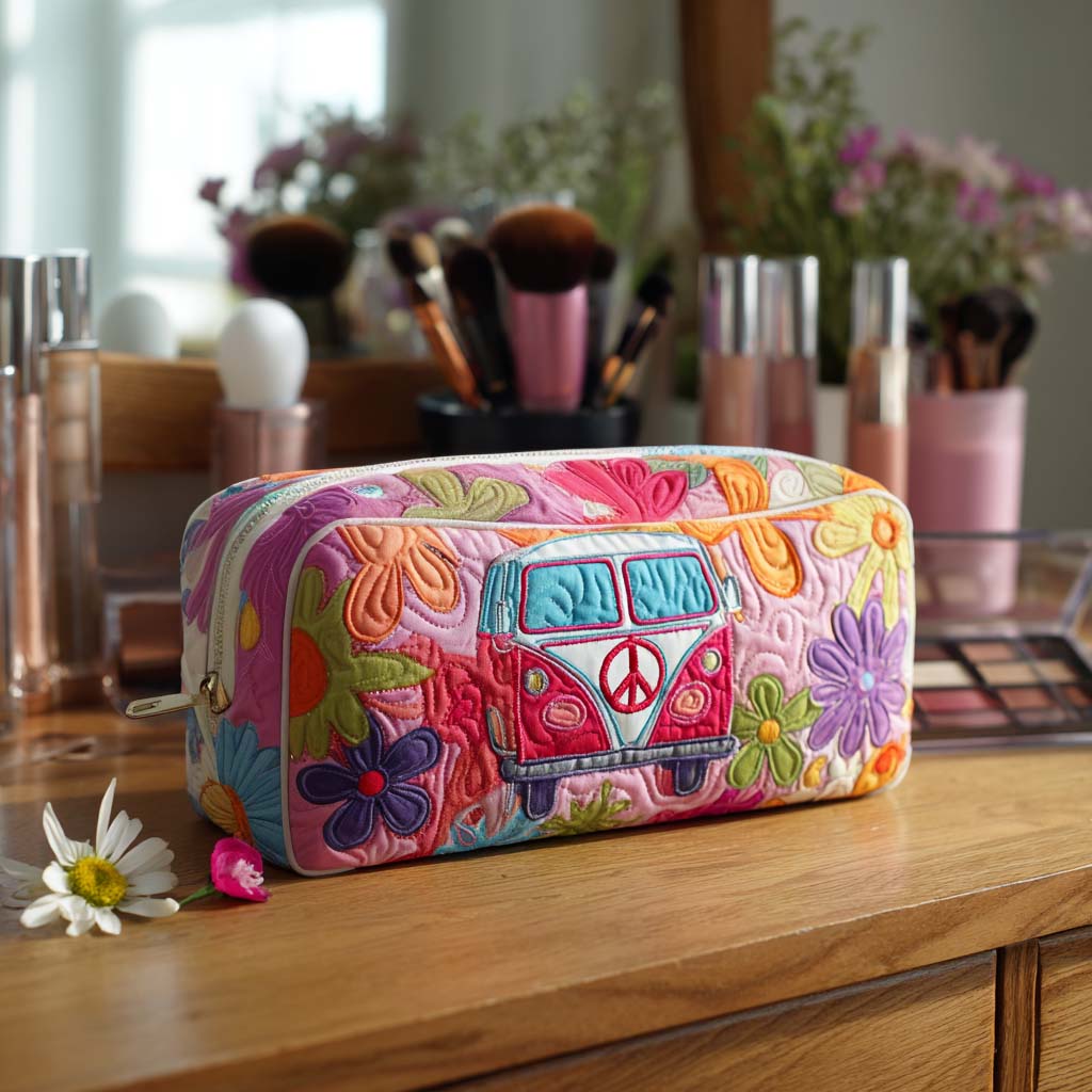 Gesteppte Kosmetiktasche mit Retro-Blumenmuster NCU0PT9430