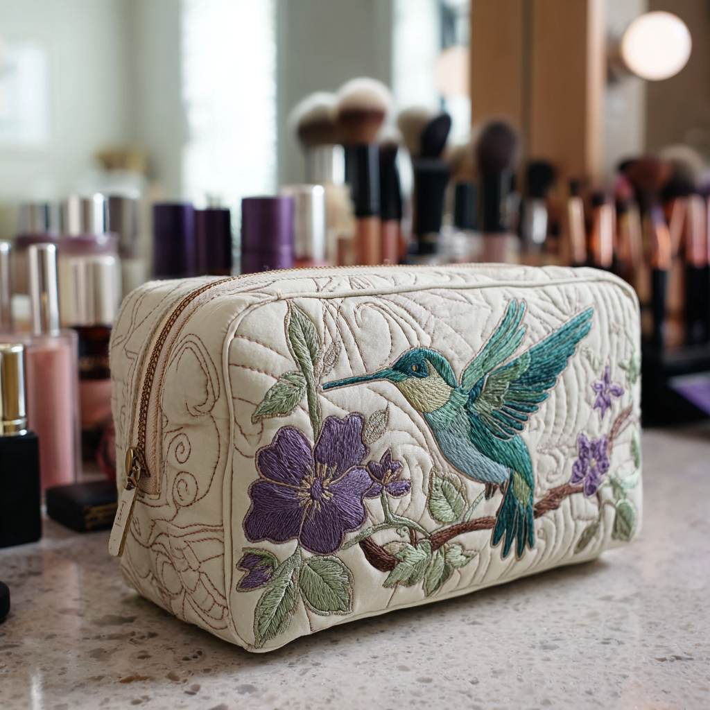 Gesteppte Kosmetiktasche mit Kolibris und Blumen NCU0DK10213