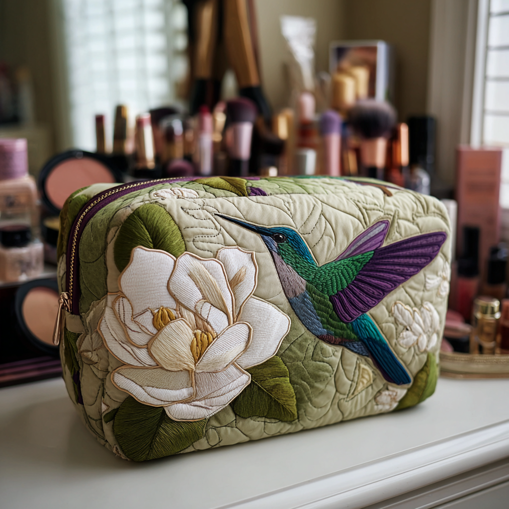 Gesteppte Kosmetiktasche mit Kolibris auf der Wiese NCU0DK10216
