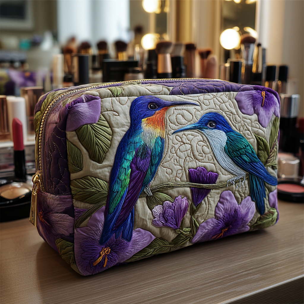 Gesteppte Kosmetiktasche mit zartem Kolibri NCU0DK10218