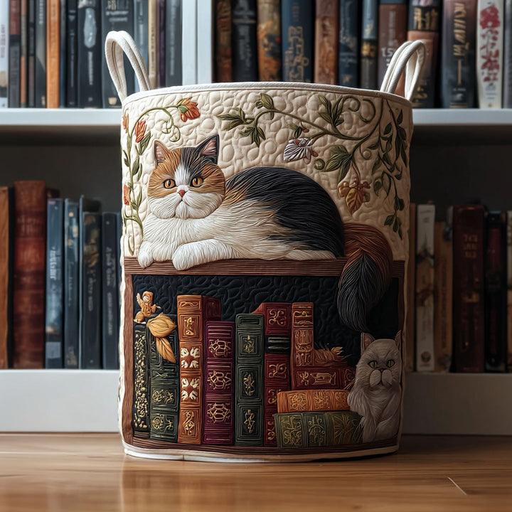 Gesteppter Wäschekorb – mit Katze und Büchern NCU0PTT1381