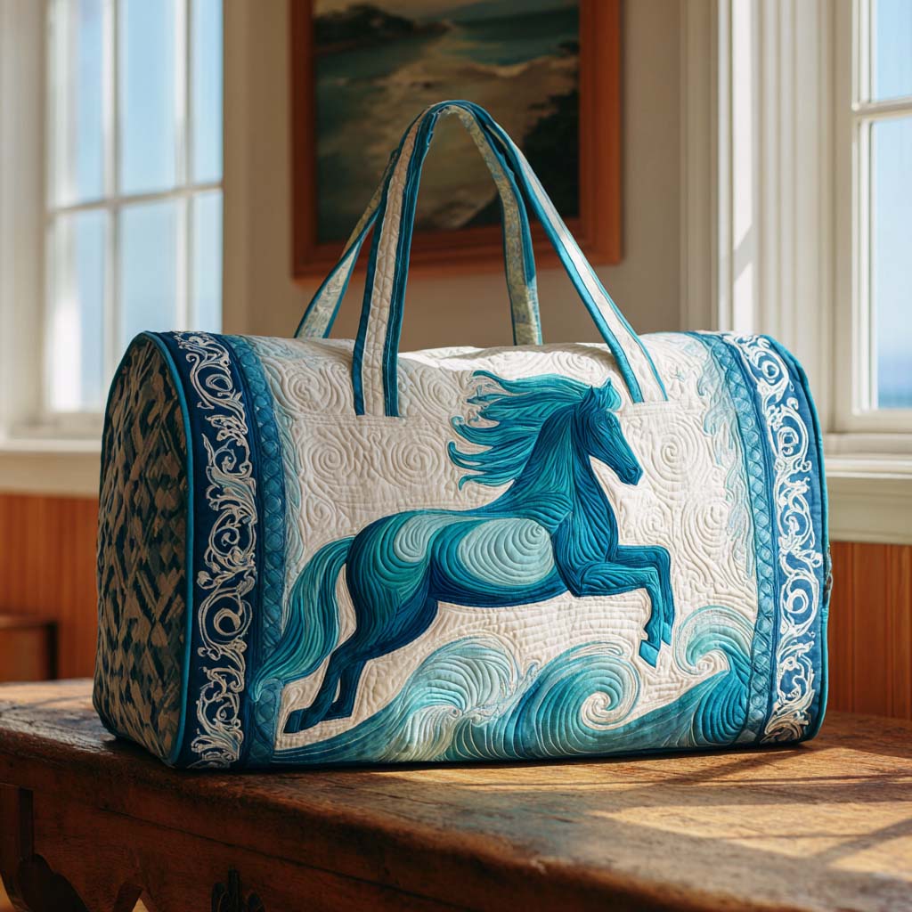 Gesteppte Reisetasche – Pferd und Wellen