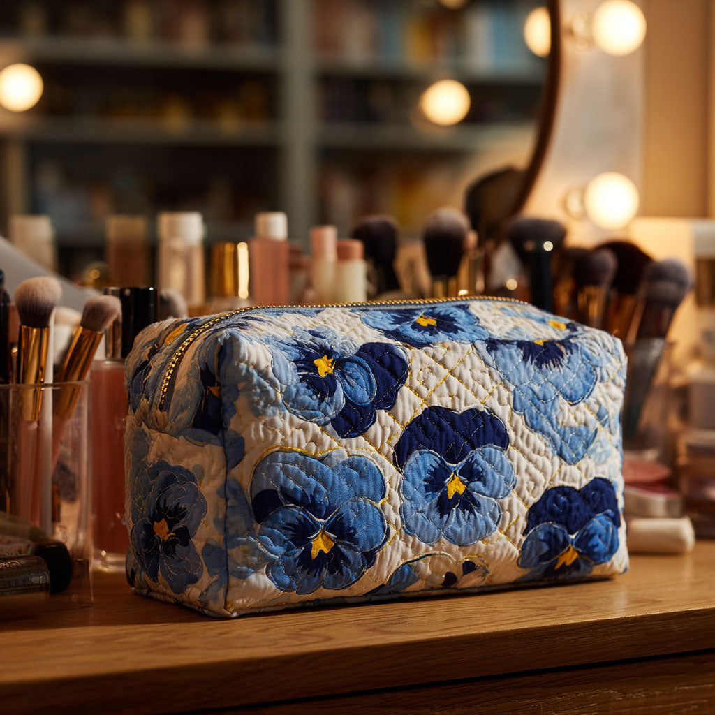 Gesteppte Kosmetiktasche mit Stiefmütterchen NCU0PT9196