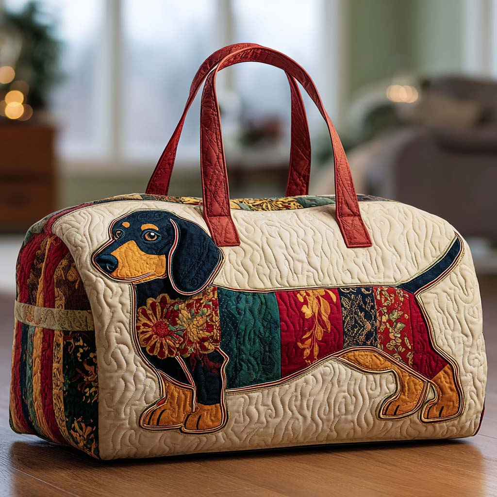 Gesteppte Reisetasche – Patchwork-Hund