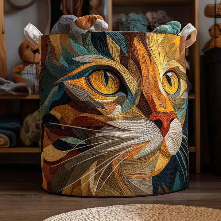 Gesteppter Wäschekorb – mit Patchwork-Katzen NCU0NNT1844