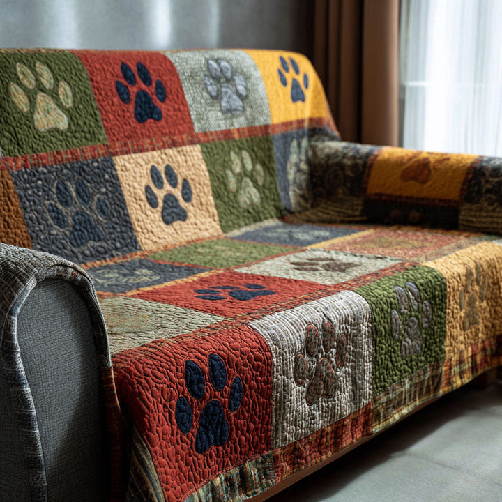 Gesteppter Sofabezug – Patchwork-gesteppter Sofabezug mit Pfoten NCU0PT10914