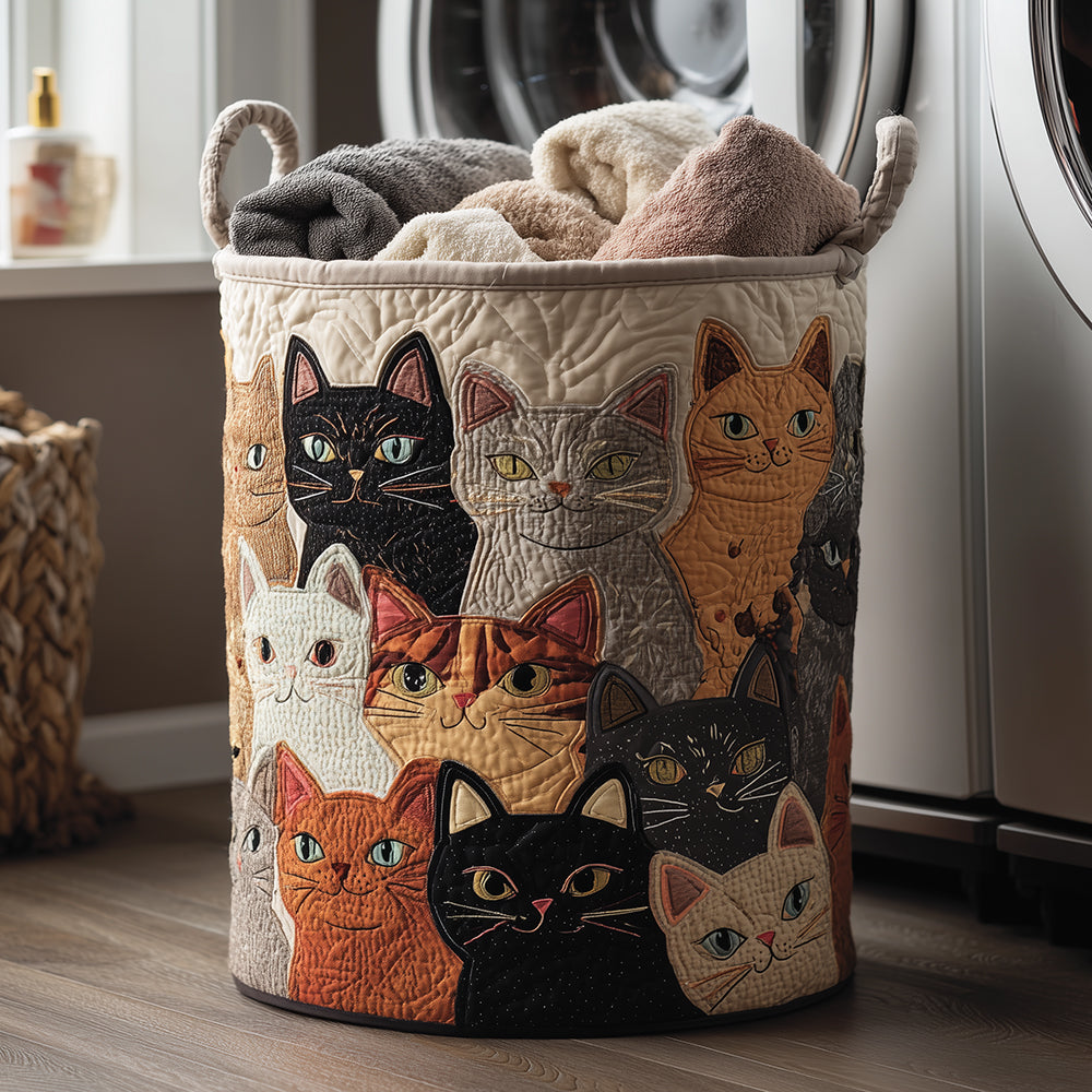 Gesteppter Wäschekorb – mit gemütlicher Katze NCU0TH3112