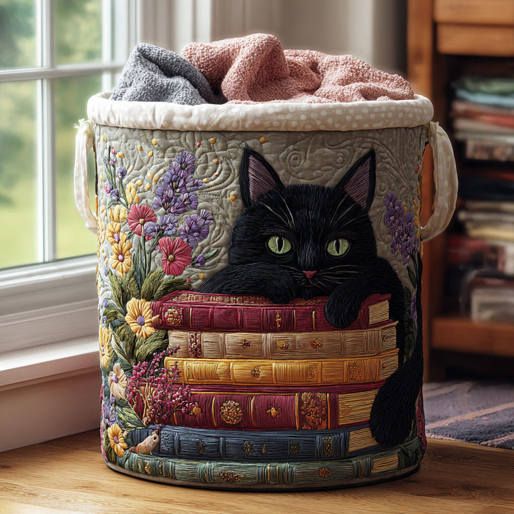 Gesteppter Wäschekorb – mit Katze und Büchern NCU0PVL564