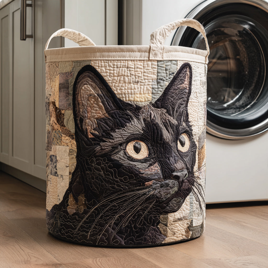 Gesteppter Wäschekorb – mit schwarzer Katze NCU0HNH036