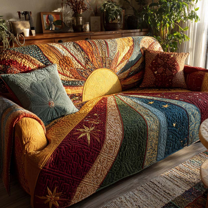 Gesteppter Sofabezug – Rustikaler Patchwork-gesteppter Sofabezug bei Sonnenaufgang NCU0XD2062