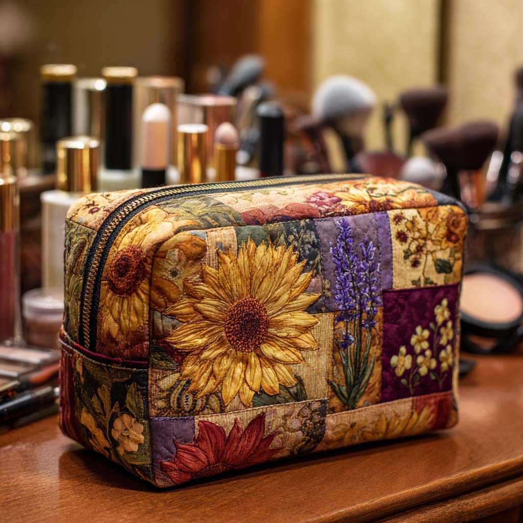 Gesteppte Kosmetiktasche mit rustikaler Sonnenblume NCU0NT10173
