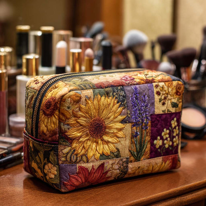 Gesteppte Kosmetiktasche mit rustikaler Sonnenblume NCU0NT10173