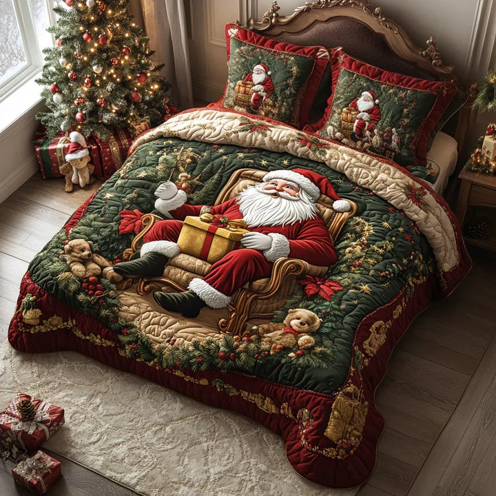 3-teiliges gestepptes Bettwäsche-Set – Weihnachtsmanns Magie