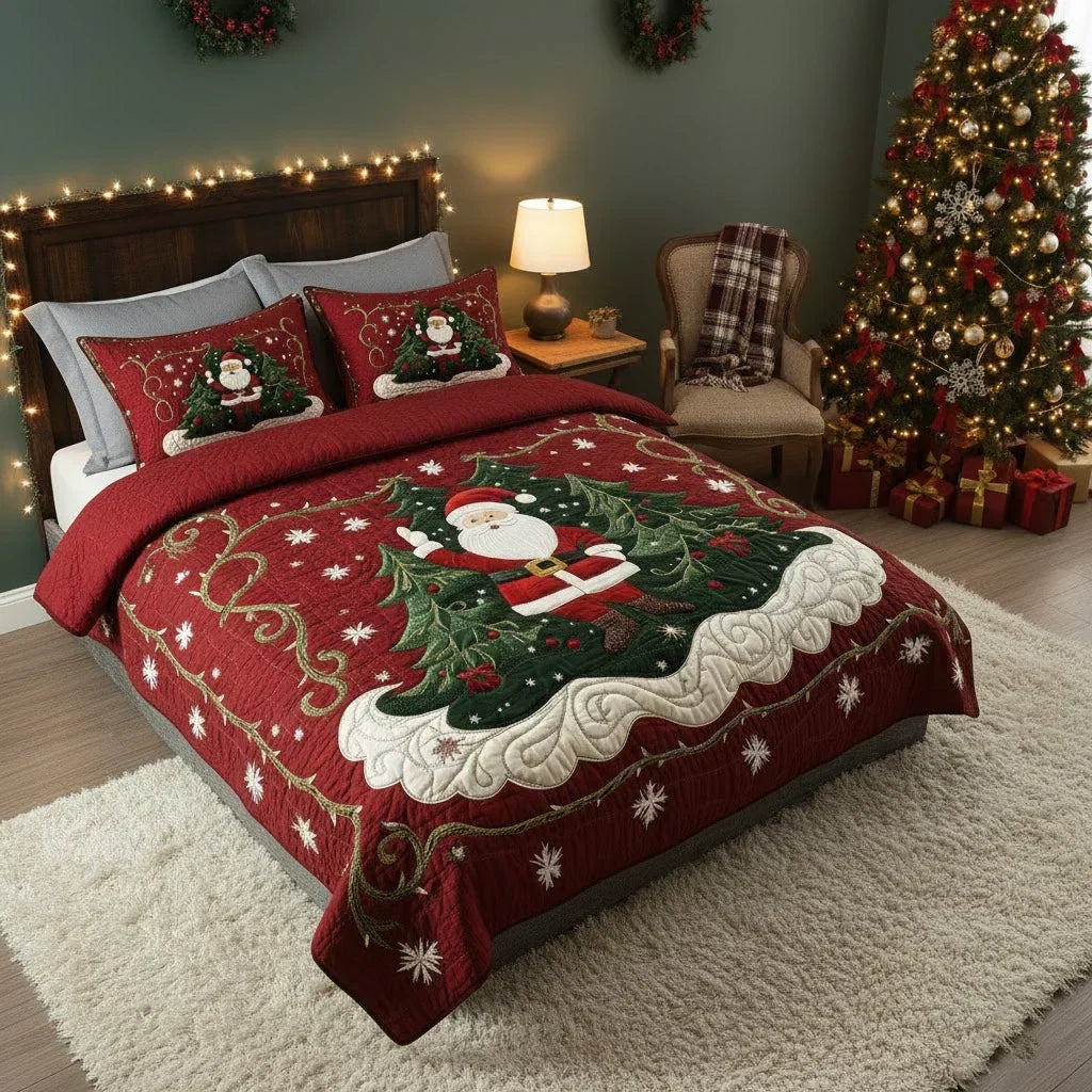 3-teiliges gestepptes Bettwäsche-Set – Weihnachtsmann-Labor