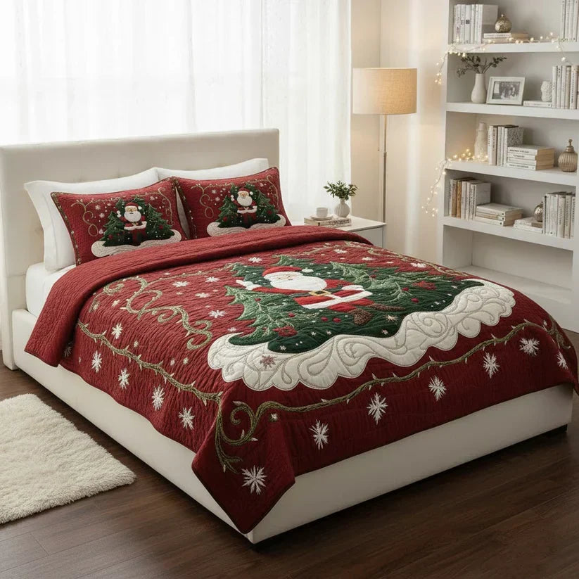 3-teiliges gestepptes Bettwäsche-Set – Weihnachtsmann-Labor
