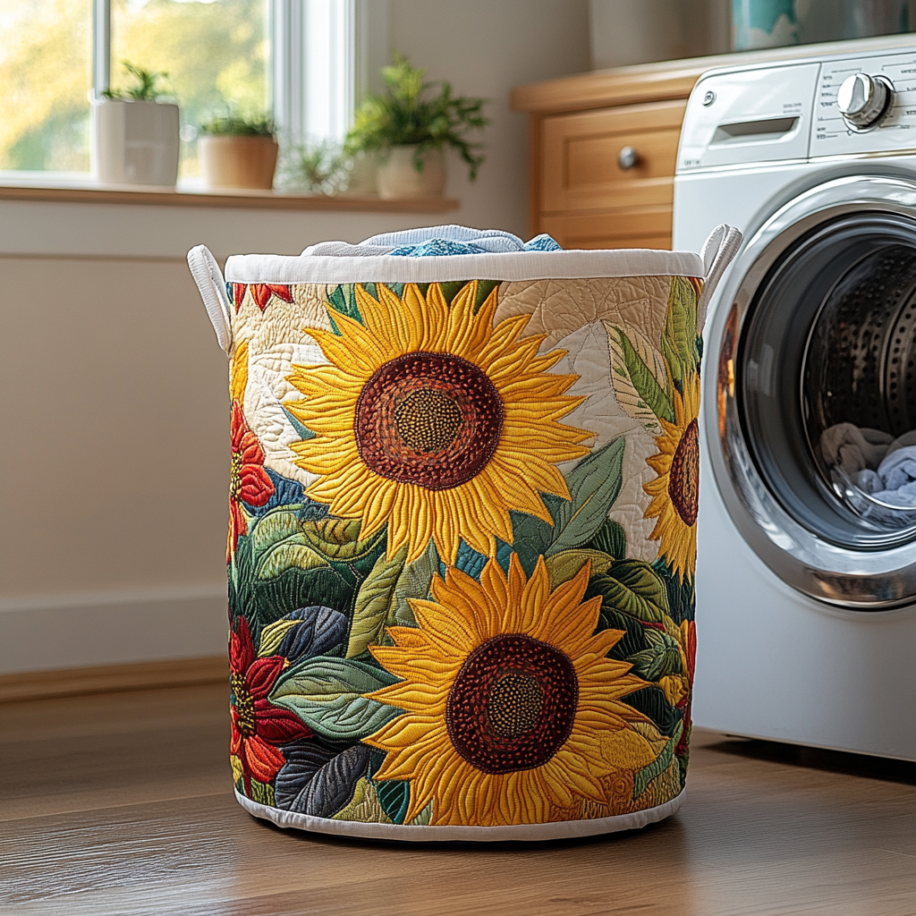 Gesteppter Wäschekorb – mit Sonnenblumen NCU0DDK555