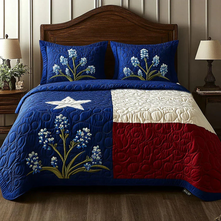 3-teiliges gestepptes Bettwäsche-Set – Stolz von Texas
