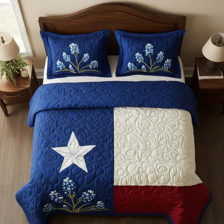 3-teiliges gestepptes Bettwäsche-Set – Stolz von Texas
