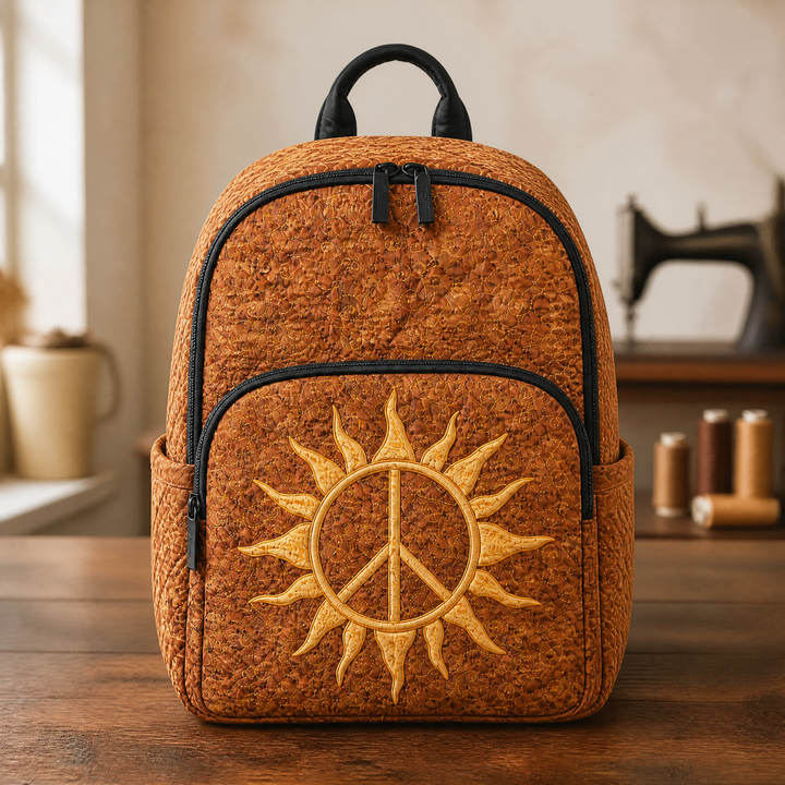 Gesteppter Rucksack mit Sonnen- und Friedenssymbol